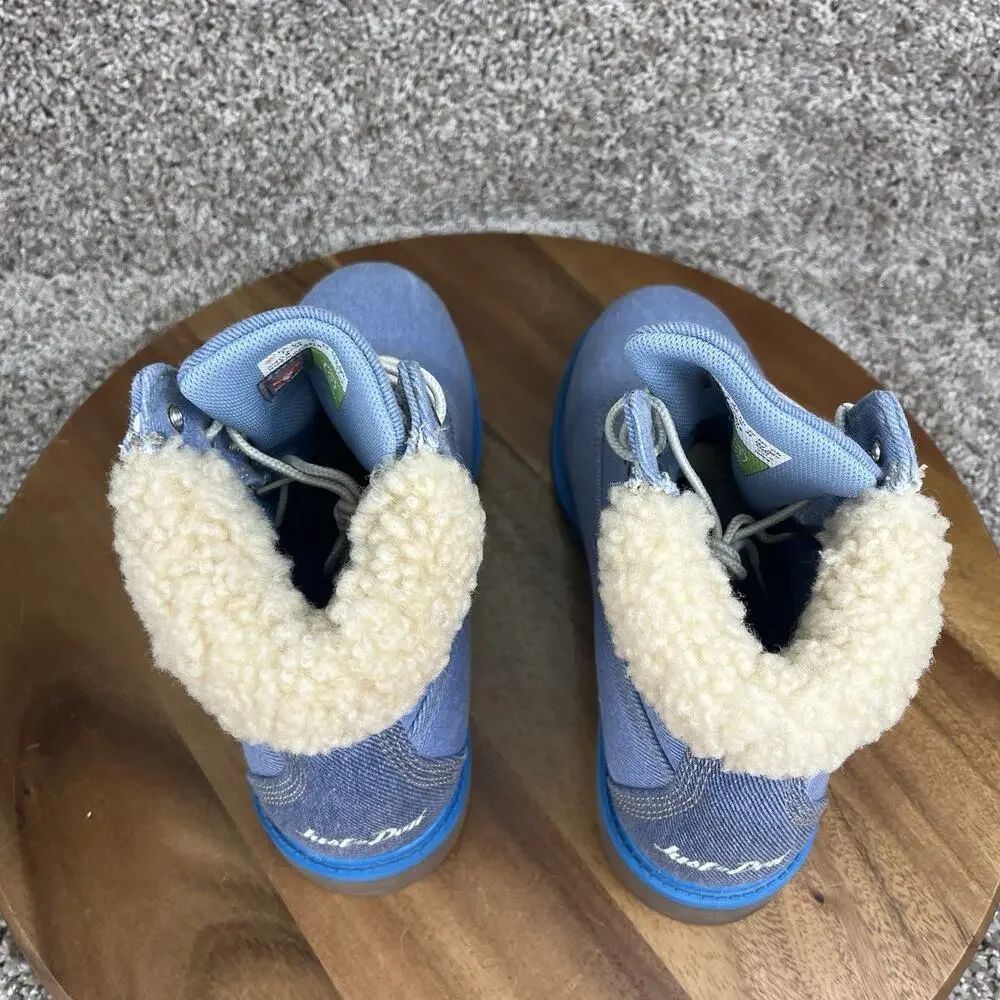 Timberland x Just Don 6” Premium Boots Girls Size 7 Blue Denim Faux Sherpa A2859